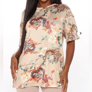 Floral Tiger and Dragon Graphic Tee